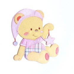 Iron-on Patch - Teddy Bear with Star -  Pink